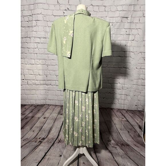 Leslie Fay Vintage 3 Pc Skirt Blazer Scarf Green - Picture 7 of 16